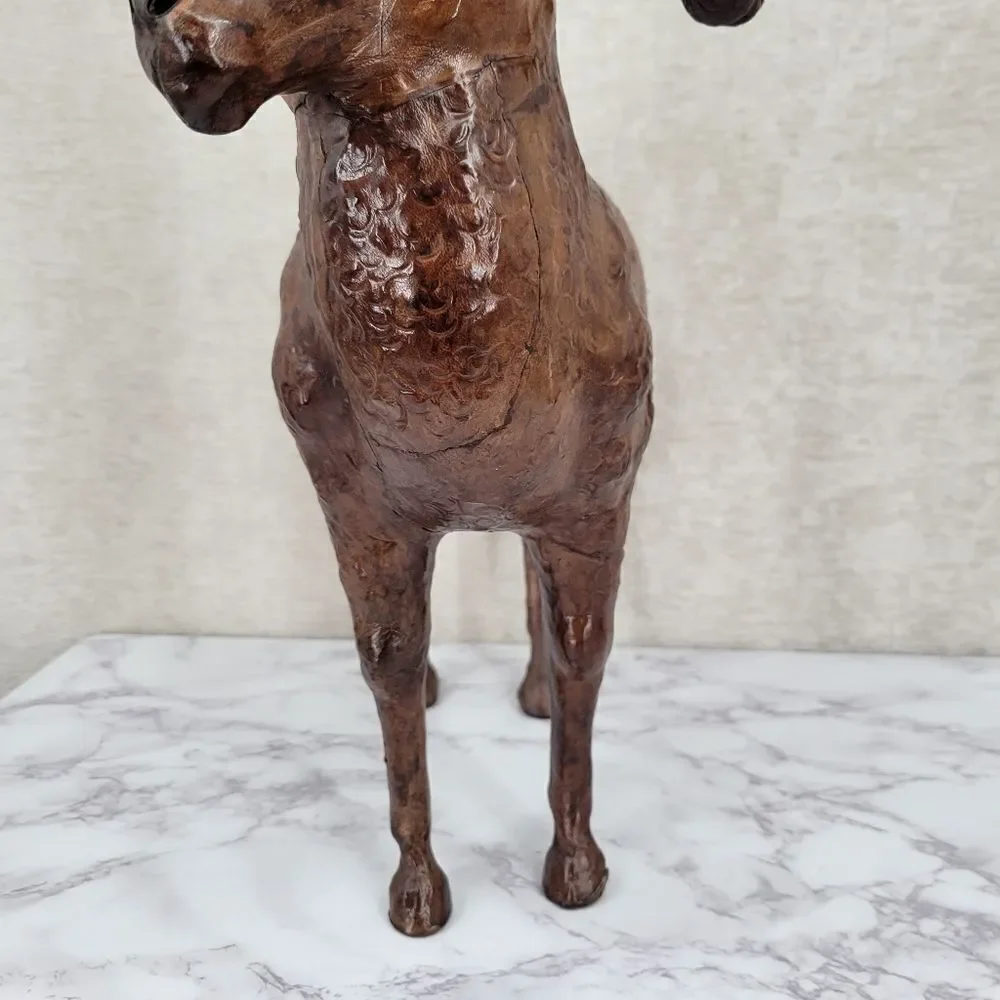 Vintage Tooled Leather Ram Sculpture Folk Art Perfect for your Cabin Lodge Ranch